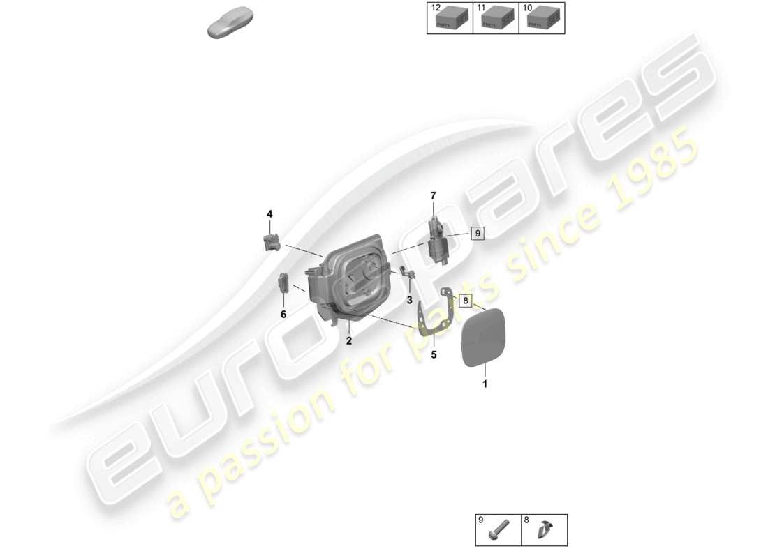 porsche 2026 (macan-e) charging flap module left a. right charging socket flap part diagram