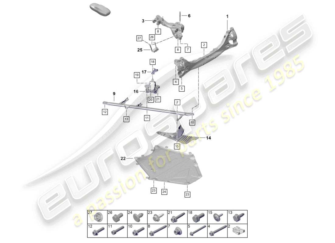 porsche 2025 (992-2) rear axle cross member parts diagram