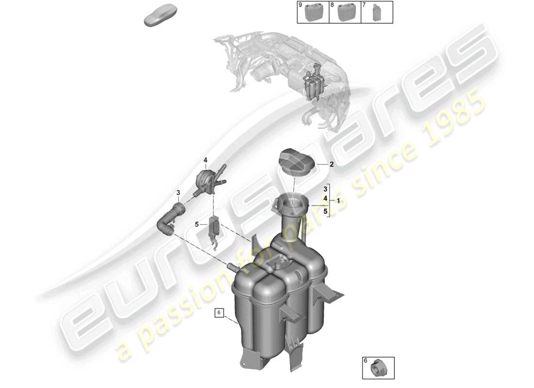 porsche 2025 (992-2) coolant expansion tank parts diagram