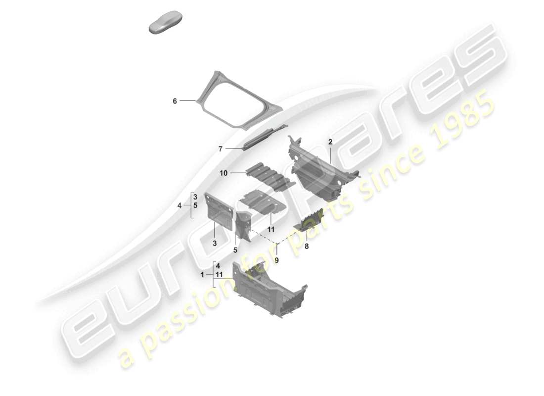 porsche 2023 (992-1) front end boot floor plate individual parts parts diagram