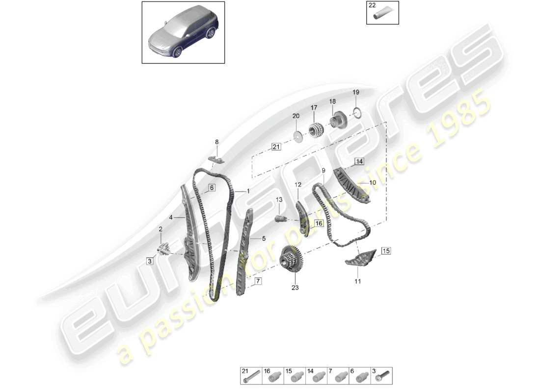 porsche 2022 (cayenne e3 9ya/9yb) timing chain slide rail chain tensioner part diagram