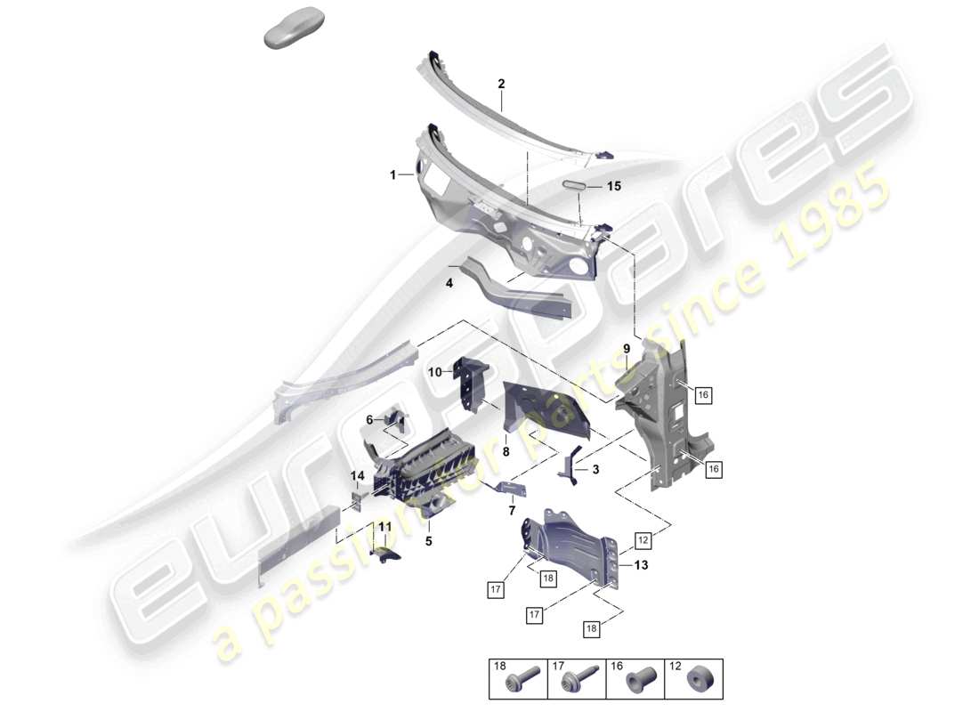 porsche 2025 (cayenne e3 pa) front end firewall wheel housing part diagram