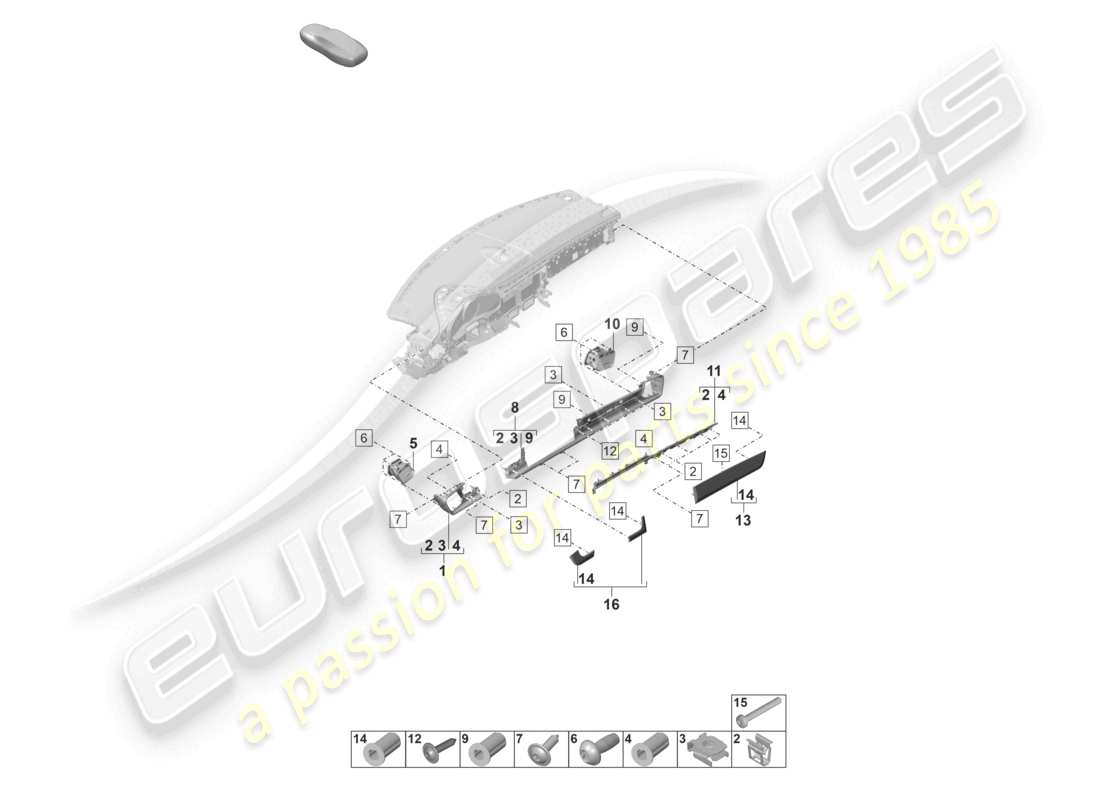 porsche 2024 (panamera 971-2) dash panel attachment parts front moldings part diagram