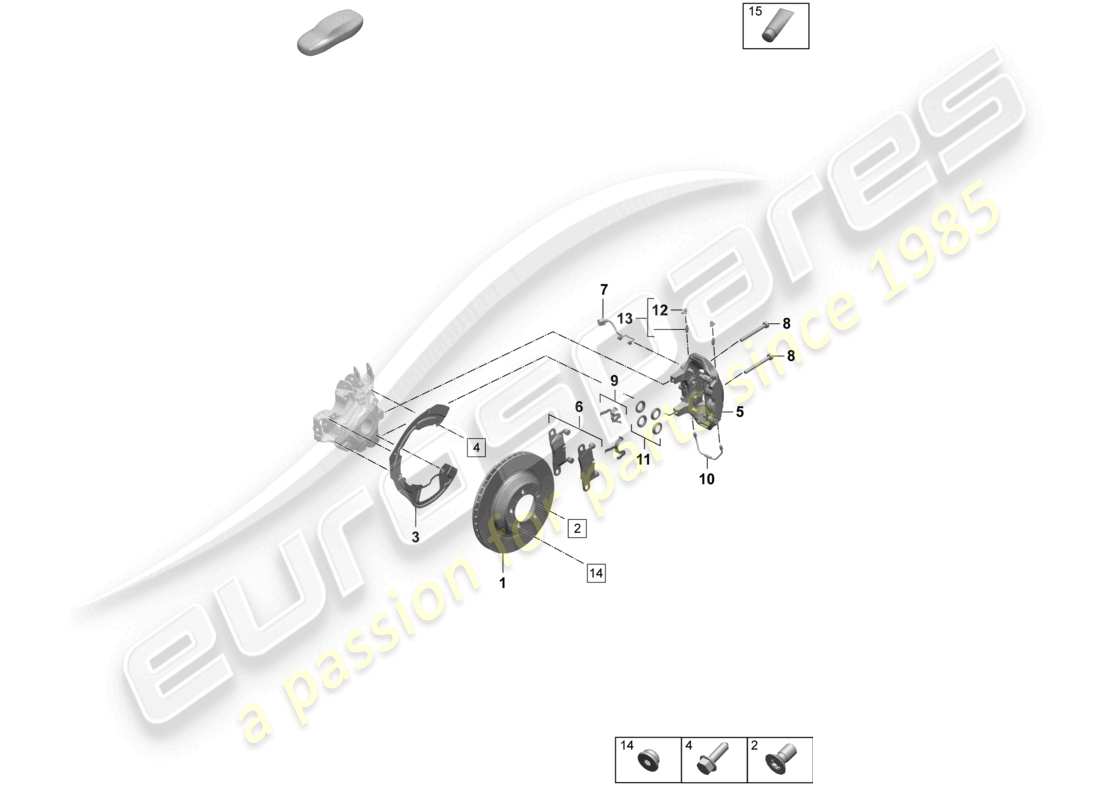 porsche 2025 (taycan 9j1-2) disc brake 17 rear axle black parts diagram