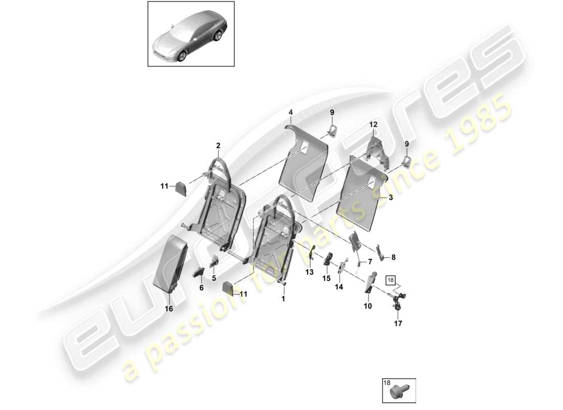 porsche 2023 (panamera 971-2) back seat backrest trim accessories basic equipment comfort version sport version parts diagram