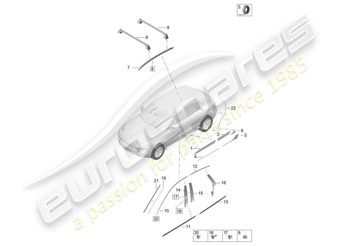 porsche 2024 (macan) trim outer moldings part diagram