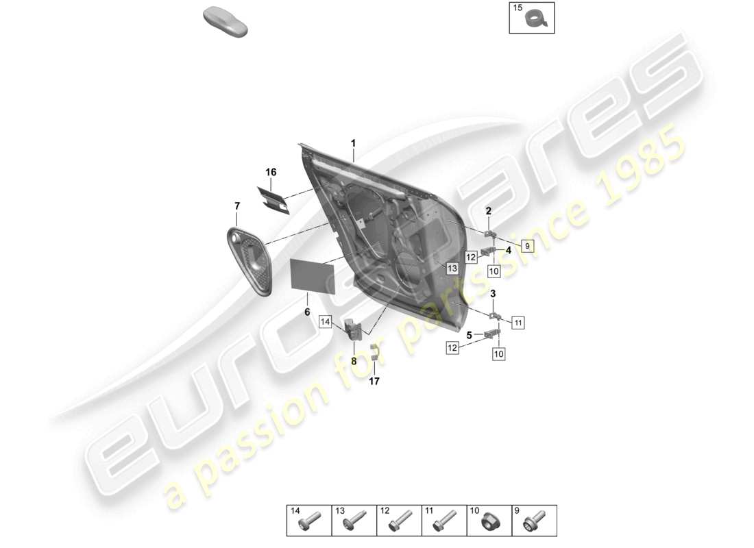 porsche 2025 (taycan 9j1-2) door shell rear door hinge accessories parts diagram