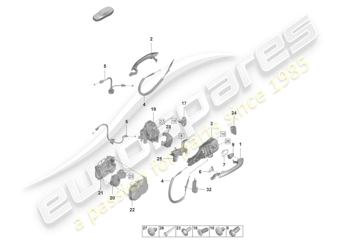 porsche 2023 (panamera 971-2) door handle, exterior front door lock parts diagram
