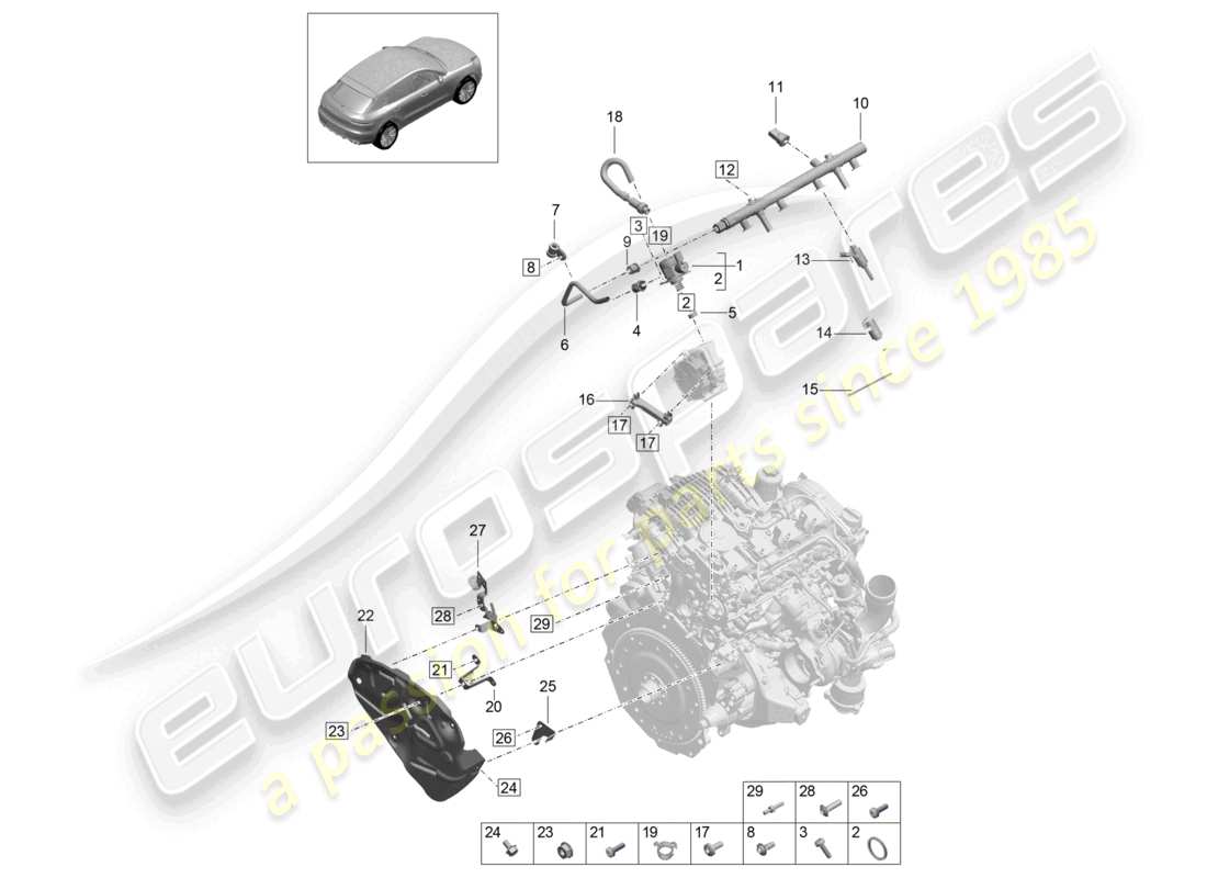 porsche 2024 (macan) fuel collection pipe high-pressure injector high pressure pump part diagram