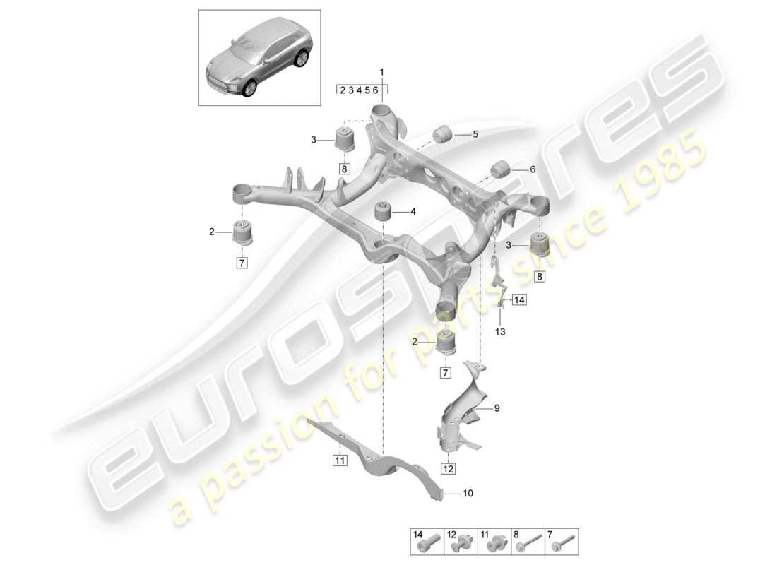 porsche 2024 (macan) suspension sub-frame part diagram