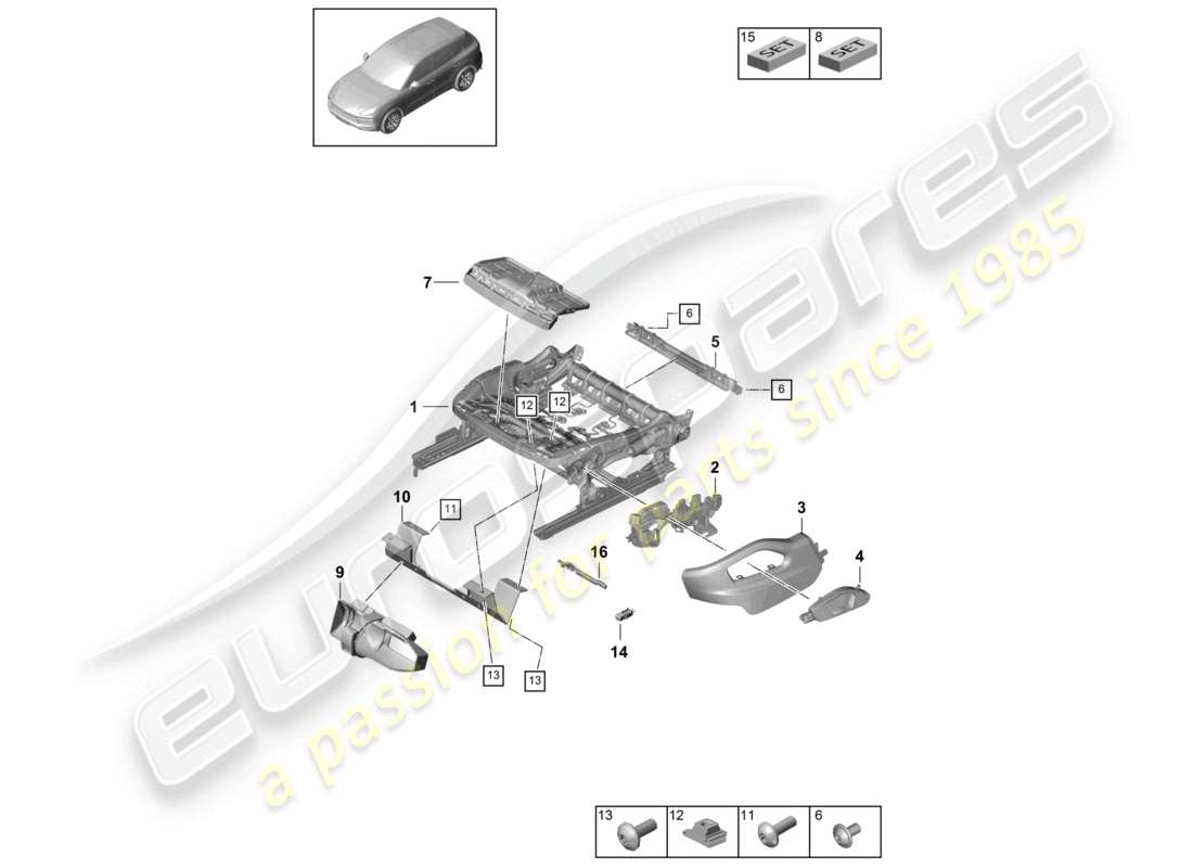 porsche 2022 (cayenne e3 9ya/9yb) seat frame sports seat part diagram