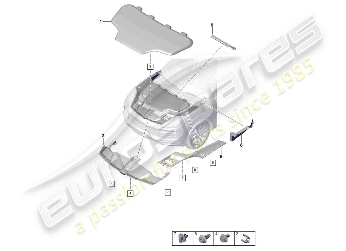porsche 2023 (cayenne e3 9ya/9yb) sound absorber engine bay front end cover panel part diagram