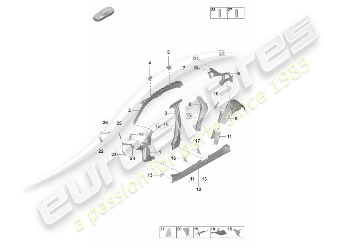 porsche 2021 (panamera 971-2) side part inner outer part diagram