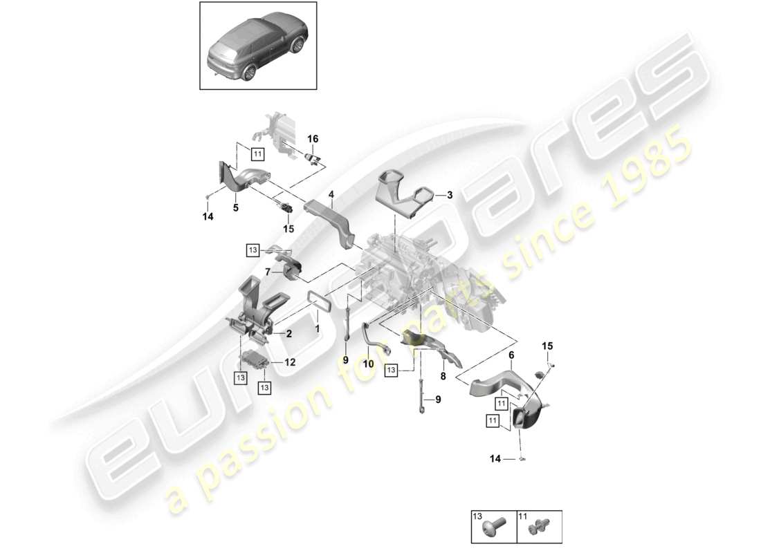 porsche 2022 (cayenne e3 9ya/9yb) air guide air conditioning dashboard part diagram