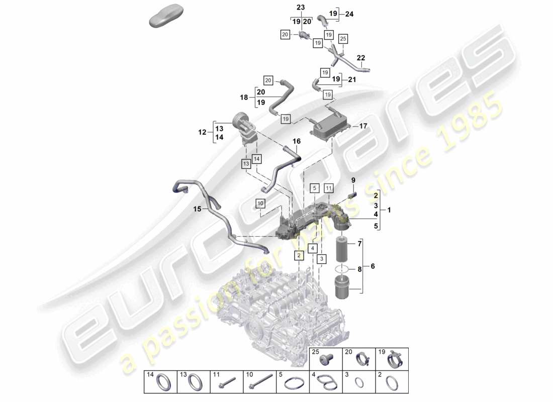 porsche 2025 (718 cayman) engine (oil press./lubrica.) oil-conducting housing oil filter heat exchanger part diagram
