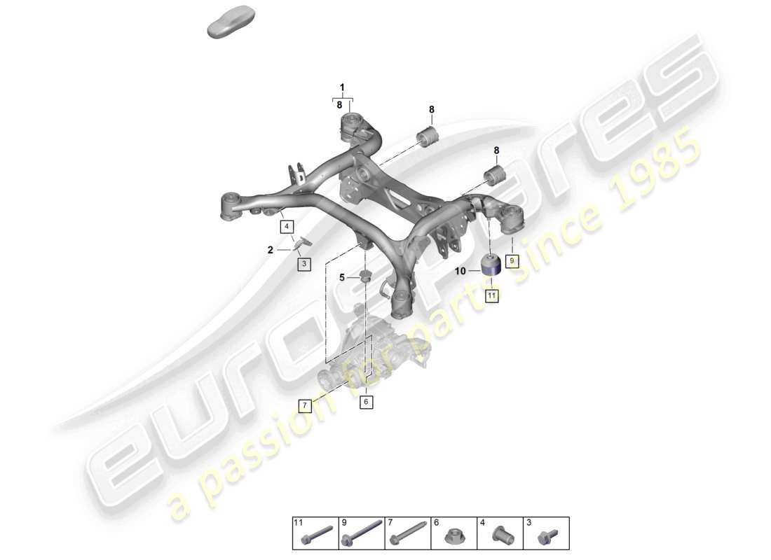 porsche 2023 (cayenne e3 pa) support frame suspension sub-frame part diagram