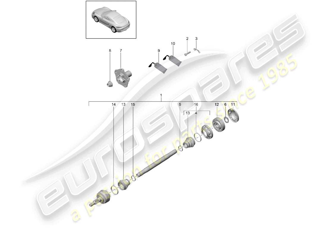 porsche 2024 (718 cayman) drive shaft wheel hub parts diagram