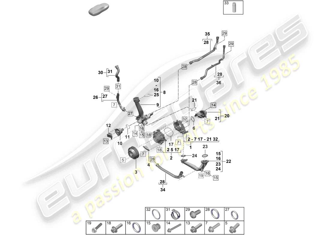 porsche 2024 (992-2) coolant pump thermostat thermostat housing part diagram