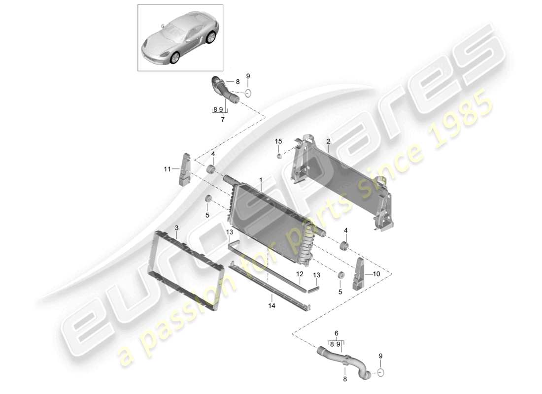 porsche 2024 (718 cayman) cooler for coolant center parts diagram