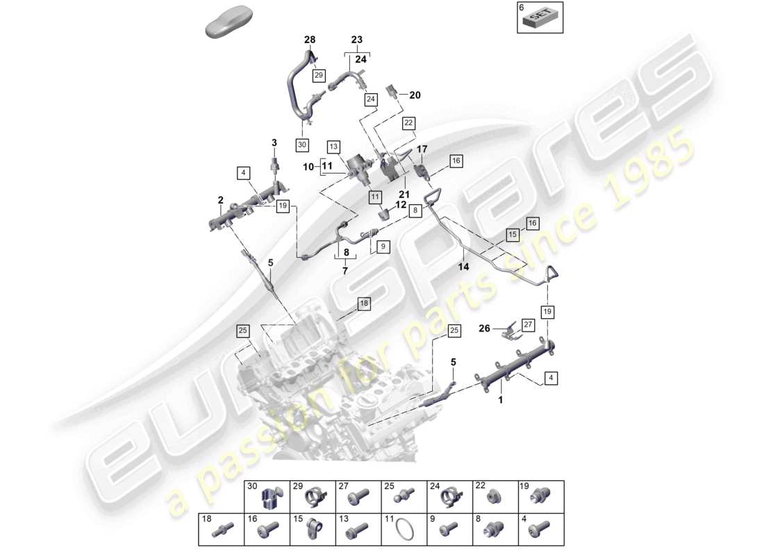 porsche 2025 (cayenne e3 pa) fuel collection pipe high-pressure injector high pressure pump fuel line part diagram