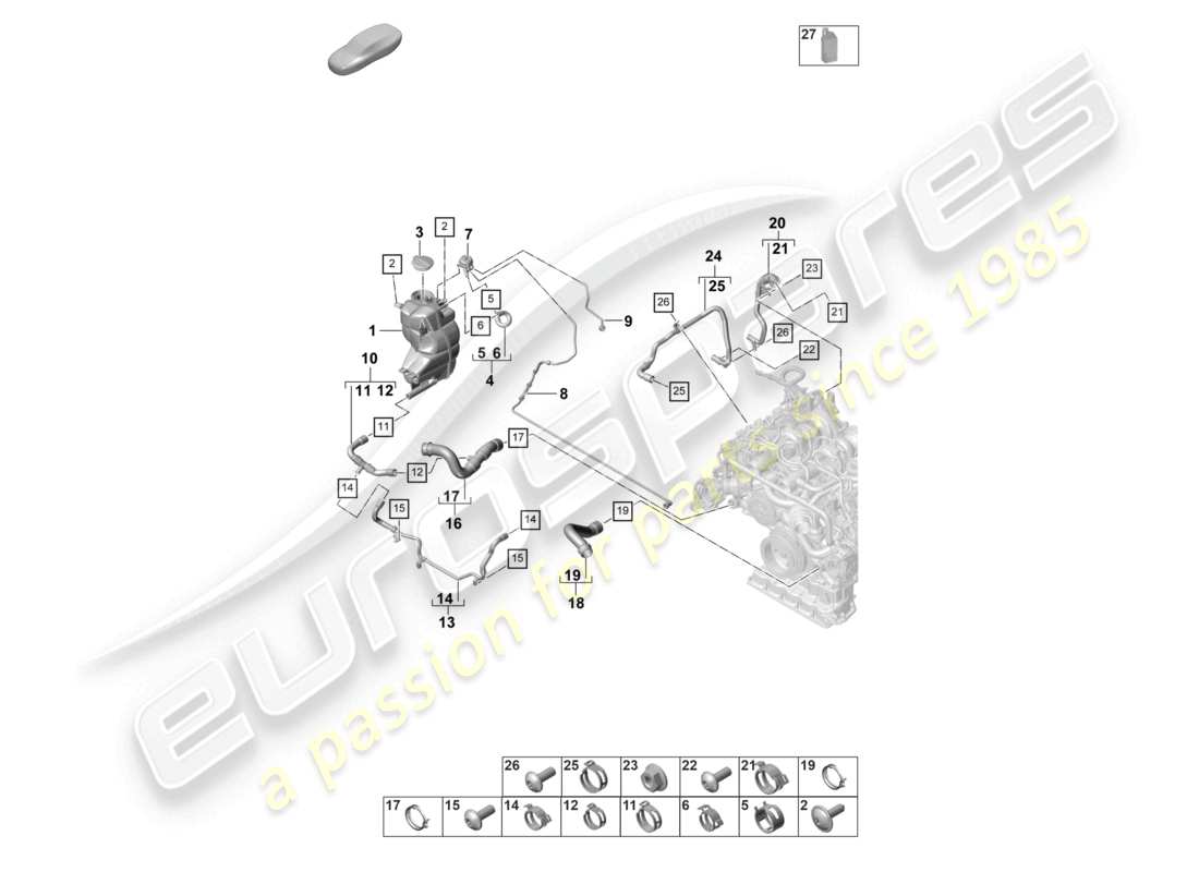 porsche 2024 (panamera 971-2) coolant cooling system coolant expansion tank breather line part diagram