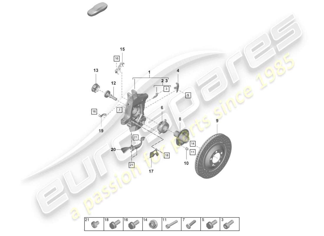 porsche 2022 (992-1 gt3/rs/st) wheel carrier wheel hub parts diagram