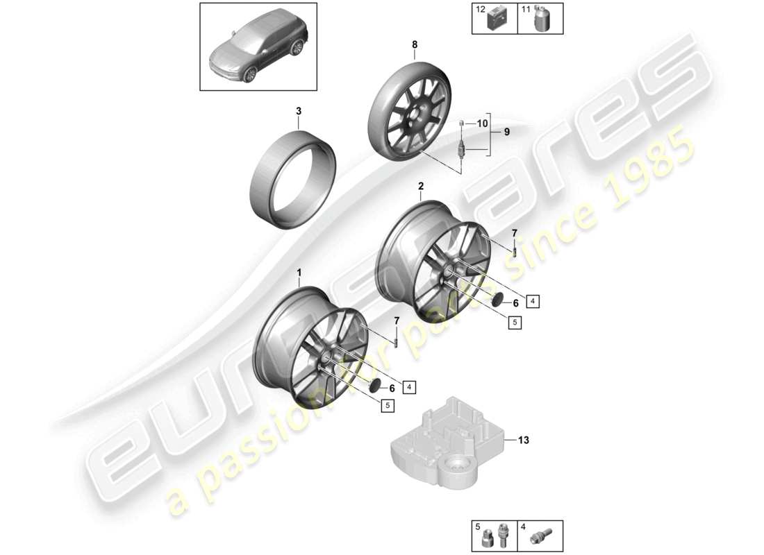 porsche 2022 (cayenne e3 9ya/9yb) alloy wheel part diagram