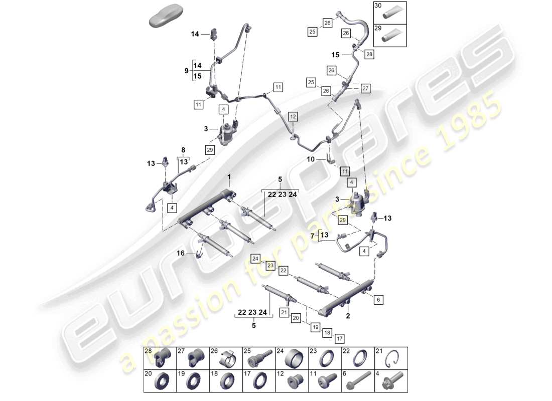 porsche 2024 (992-2) injection system high pressure pump high-pressure injector part diagram