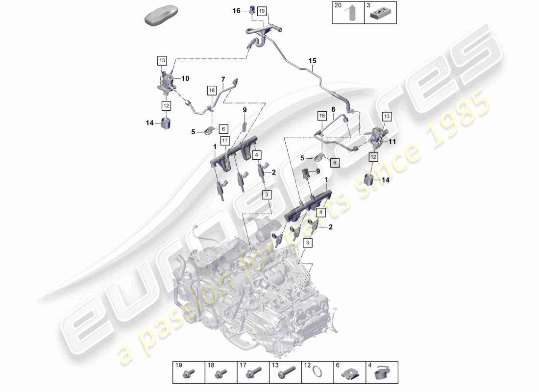 porsche 2026 (992-2 gt3/rs/st) injection system high pressure pump high-pressure injector part diagram