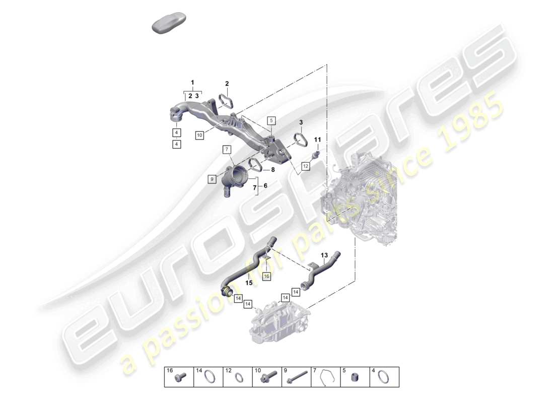 porsche 2022 (992-1 gt3/rs/st) assembly carrier coolant pipe parts diagram