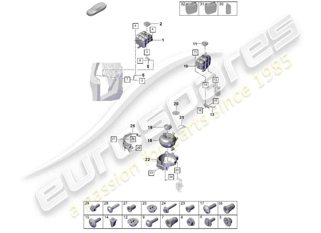 porsche 2025 (cayenne e3 pa) coolant cooling system coolant expansion tank part diagram