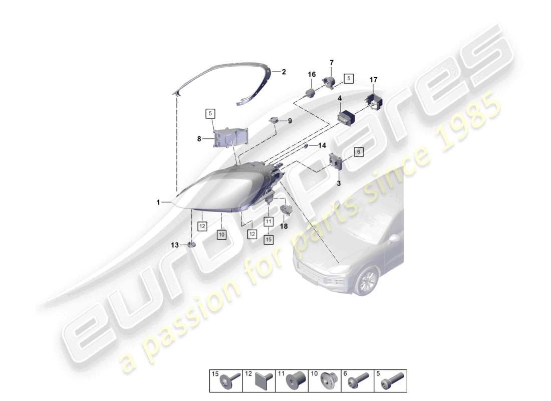porsche 2026 (cayenne e3 pa) led headlight control unit securing element part diagram