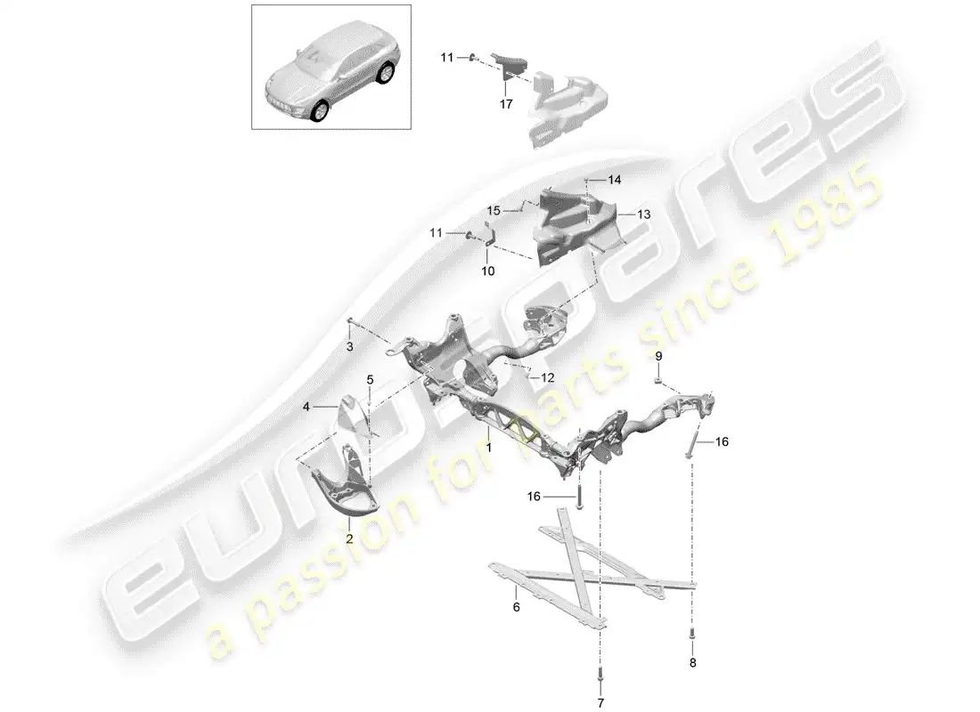 porsche 2014 (macan) support frame cross member guard plate parts diagram