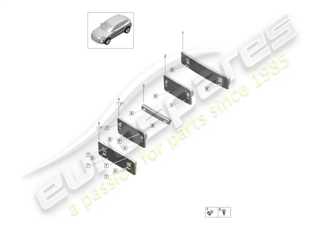 porsche 2020 (macan) licence plate holder sport design package turbo parts diagram
