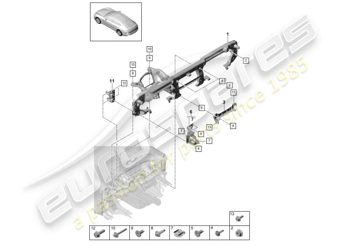 porsche 2023 (panamera 971-2) dashboard bracket bracket for dash panel parts diagram
