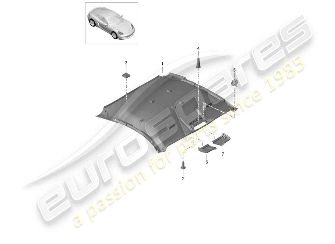 porsche 2022 (718 cayman) roof trim part diagram