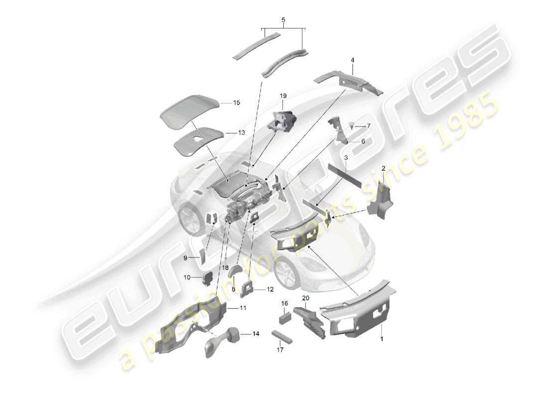 porsche 2022 (718 cayman) body sound absorber part diagram