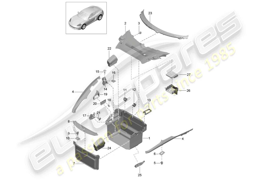 porsche 2022 (718 cayman) luggage compartment trim front part diagram