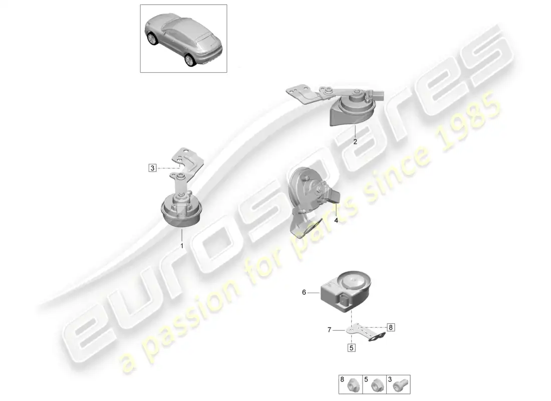 porsche 2020 (macan) fanfare signal horn electronic siren parts diagram