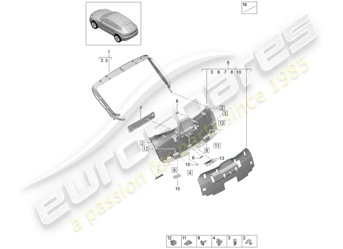 porsche 2020 (macan) rear lid trim panel inner parts diagram