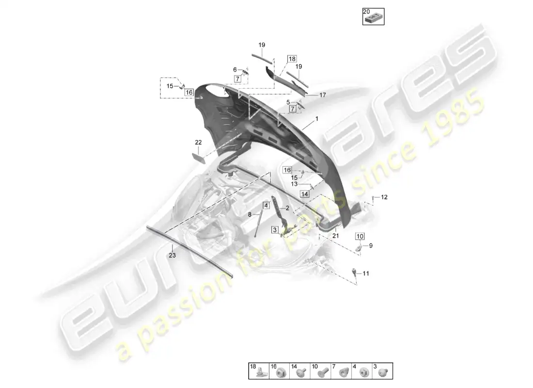 porsche 2020 (macan) bonnet parts diagram
