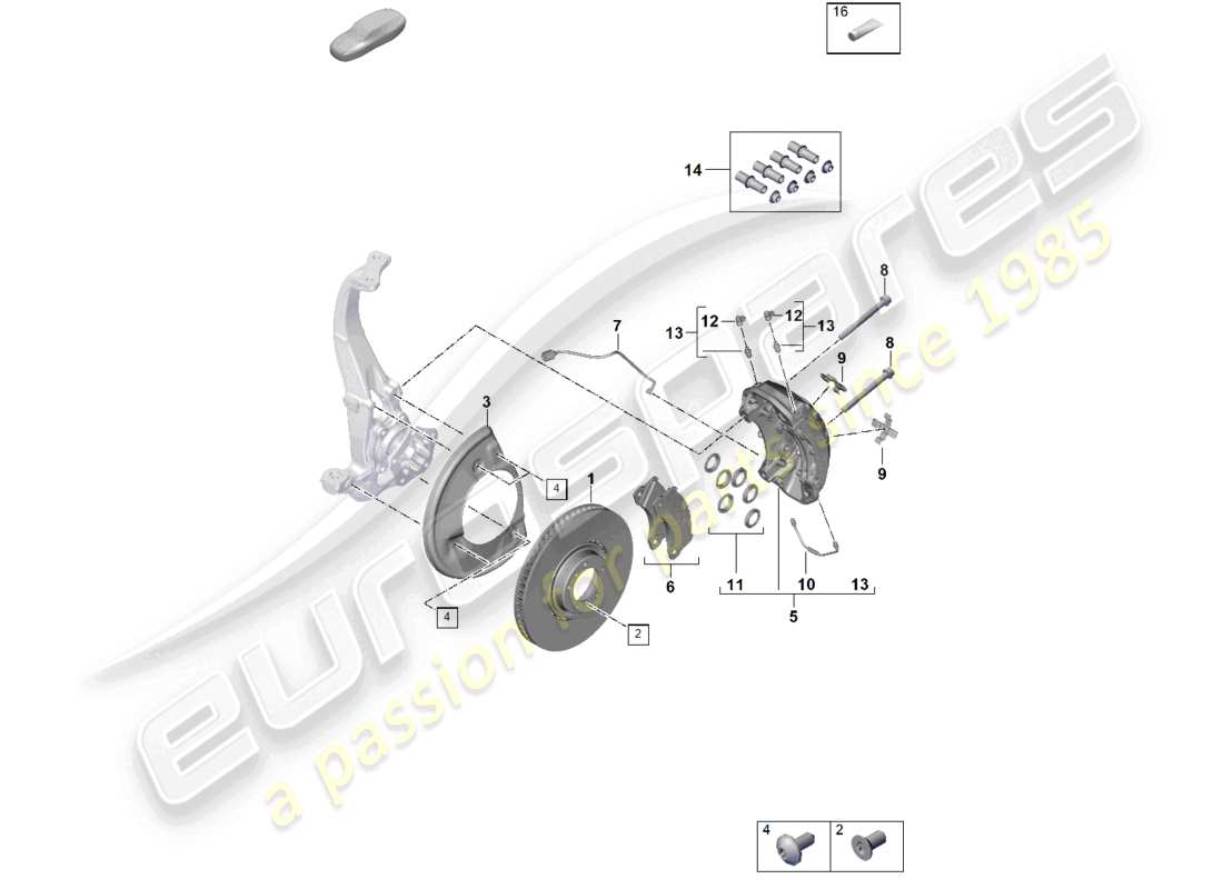 porsche 2022 (taycan 9j1-1) disc brake 19 front axle white/black d >>- mj 2020 part diagram