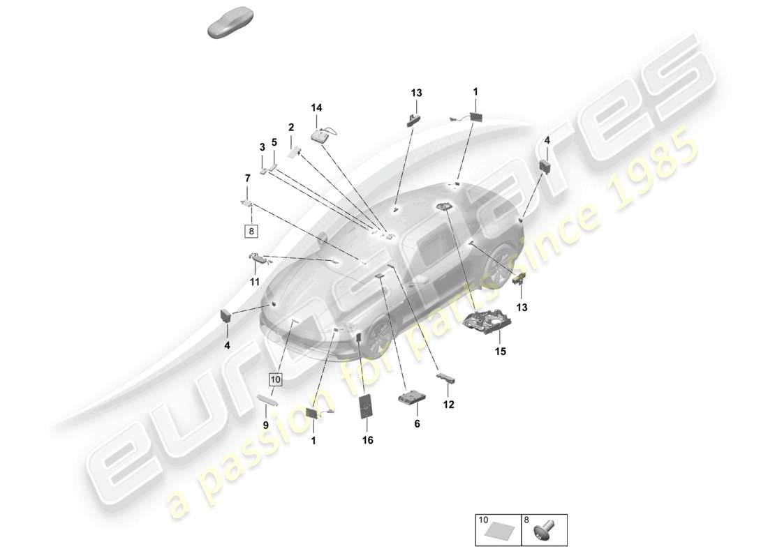 porsche 2026 (taycan 9j1-2) aerial front chip card reader for road toll system part diagram