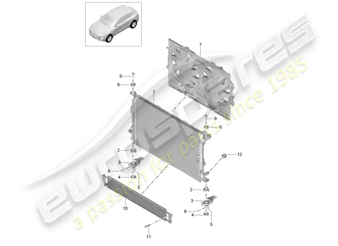 porsche 2014 (macan) coolant cooling system 3 cooler for coolant parts diagram