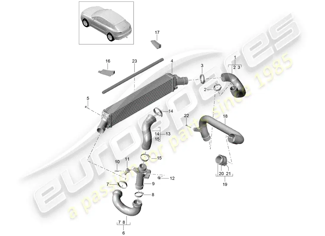porsche 2014 (macan) charge air cooler pressure pipe parts diagram