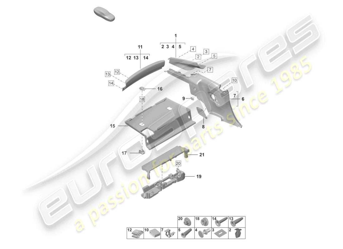 porsche 2023 (992-1) c-pillar trim side panel trim rear parts diagram