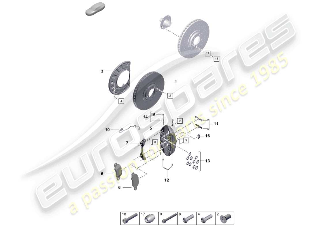 porsche 2022 (992-1 turbo / s) disc brake 17 front axle red/black parts diagram