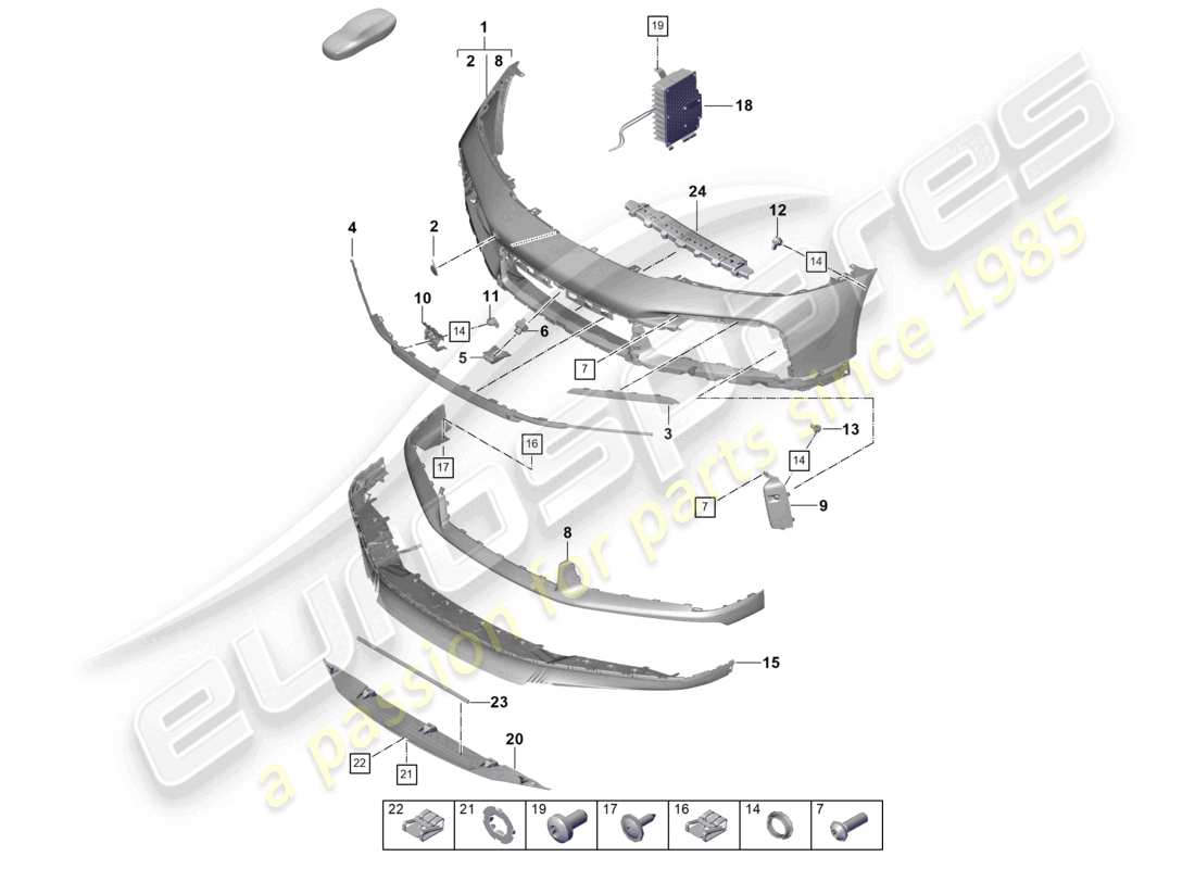 porsche 2020 (992-1 turbo / s) bumper front parts diagram