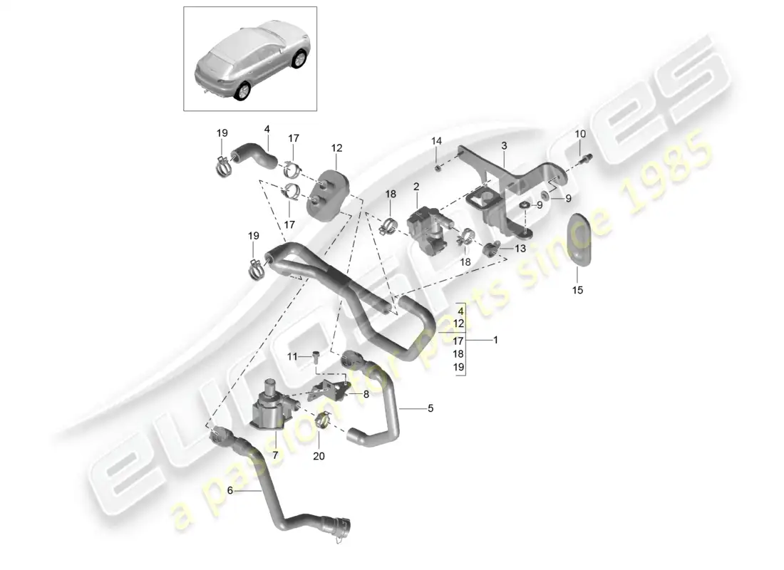 porsche 2014 (macan) heating, air cond. system basic supply pipe return line parts diagram