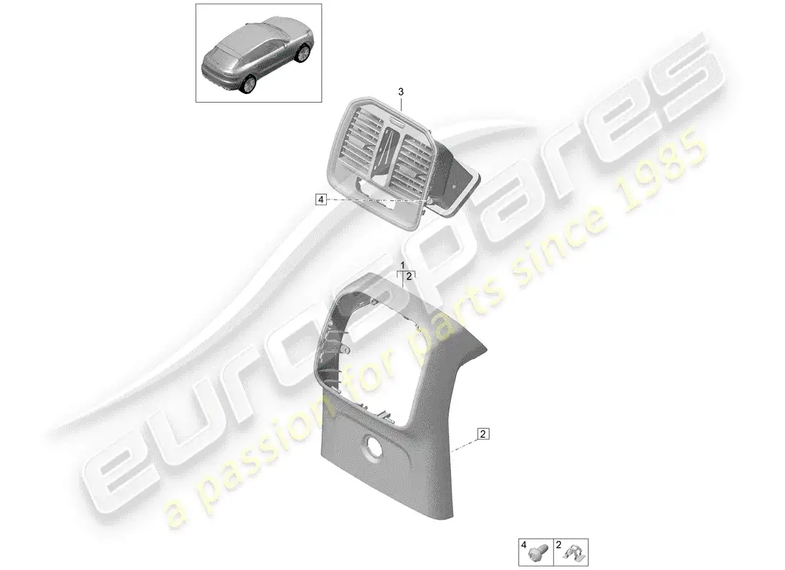 porsche 2020 (macan) centre console rear accessories parts diagram